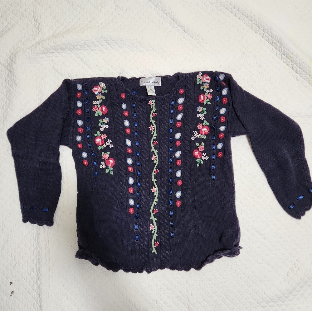 Embroidered Navy Sweater